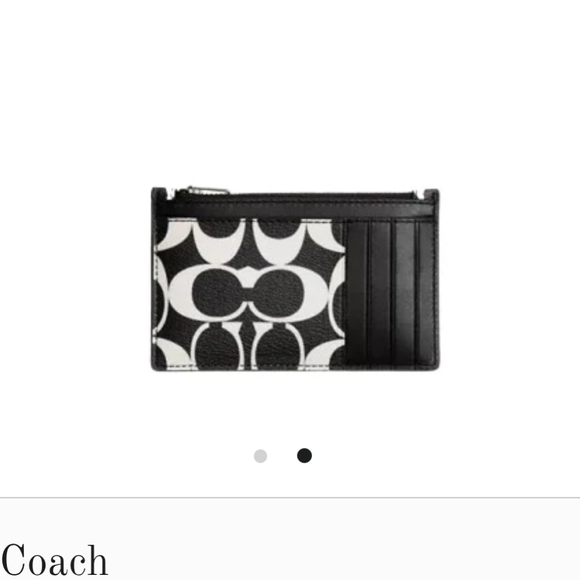 Coach Zip Card Case in Signature Canvas - Black & White - Picture 1 of 9